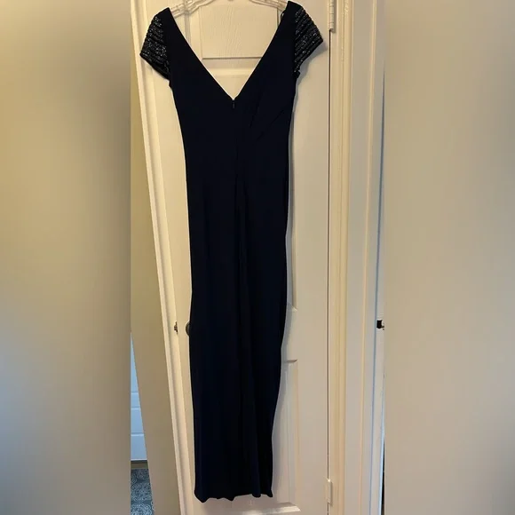 Badgley Mischka Navy blue jersey knit gown. - Picture 3 of 3